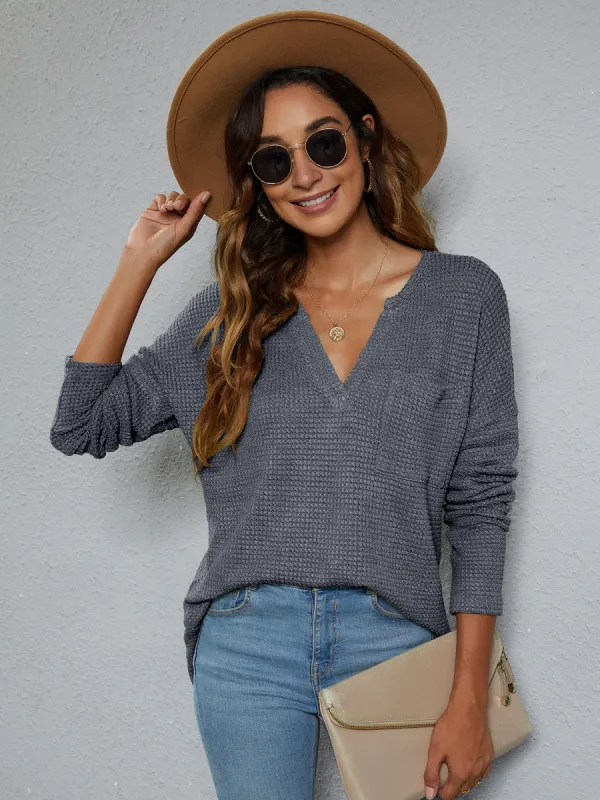 Dropped Shoulder High-Low Waffle-Knit Top sold by Charming Charlie