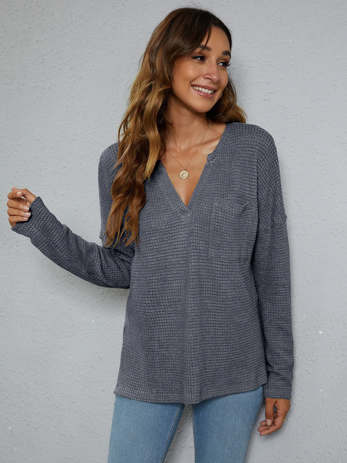 Dropped Shoulder High-Low Waffle-Knit Top sold by Charming Charlie product image thumbnail 3