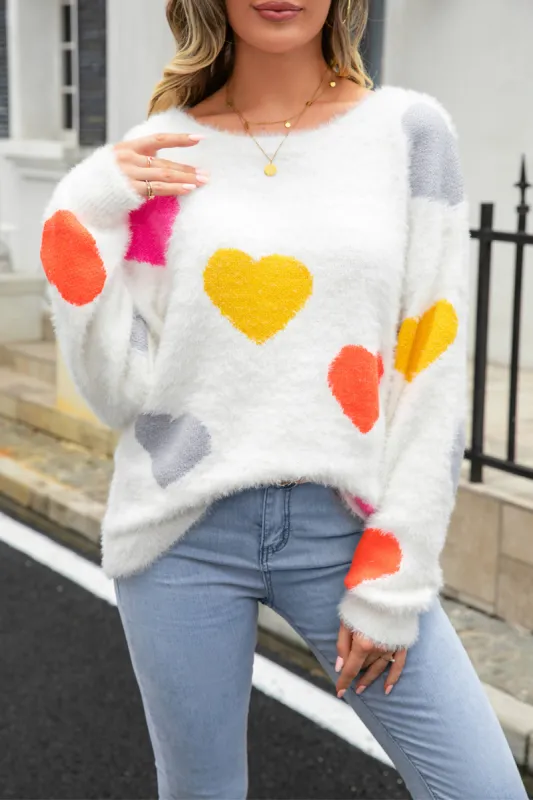 Heart Pattern Round Neck Long Sleeve Sweater sold by Charming Charlie