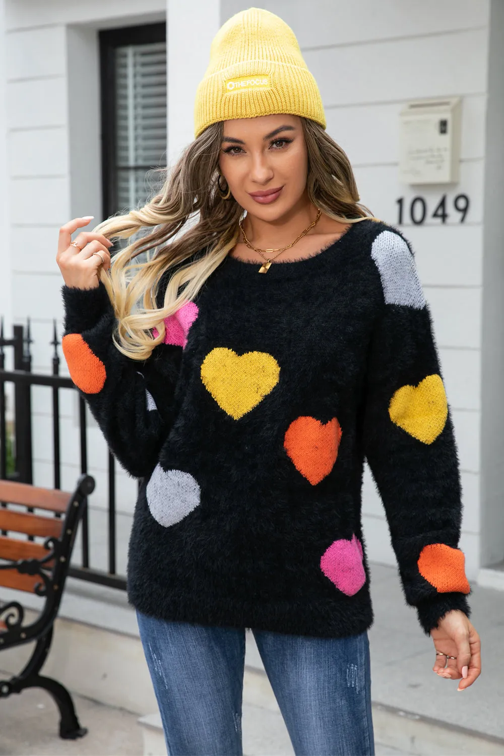 Heart Pattern Round Neck Long Sleeve Sweater sold by Charming Charlie product image thumbnail 5