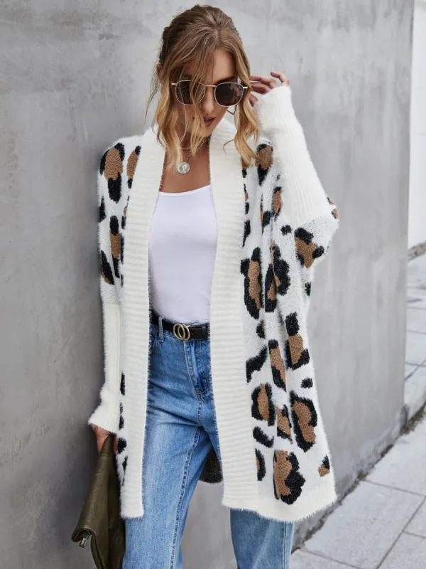 Leopard Pattern Fuzzy Cardigan sold by Charming Charlie