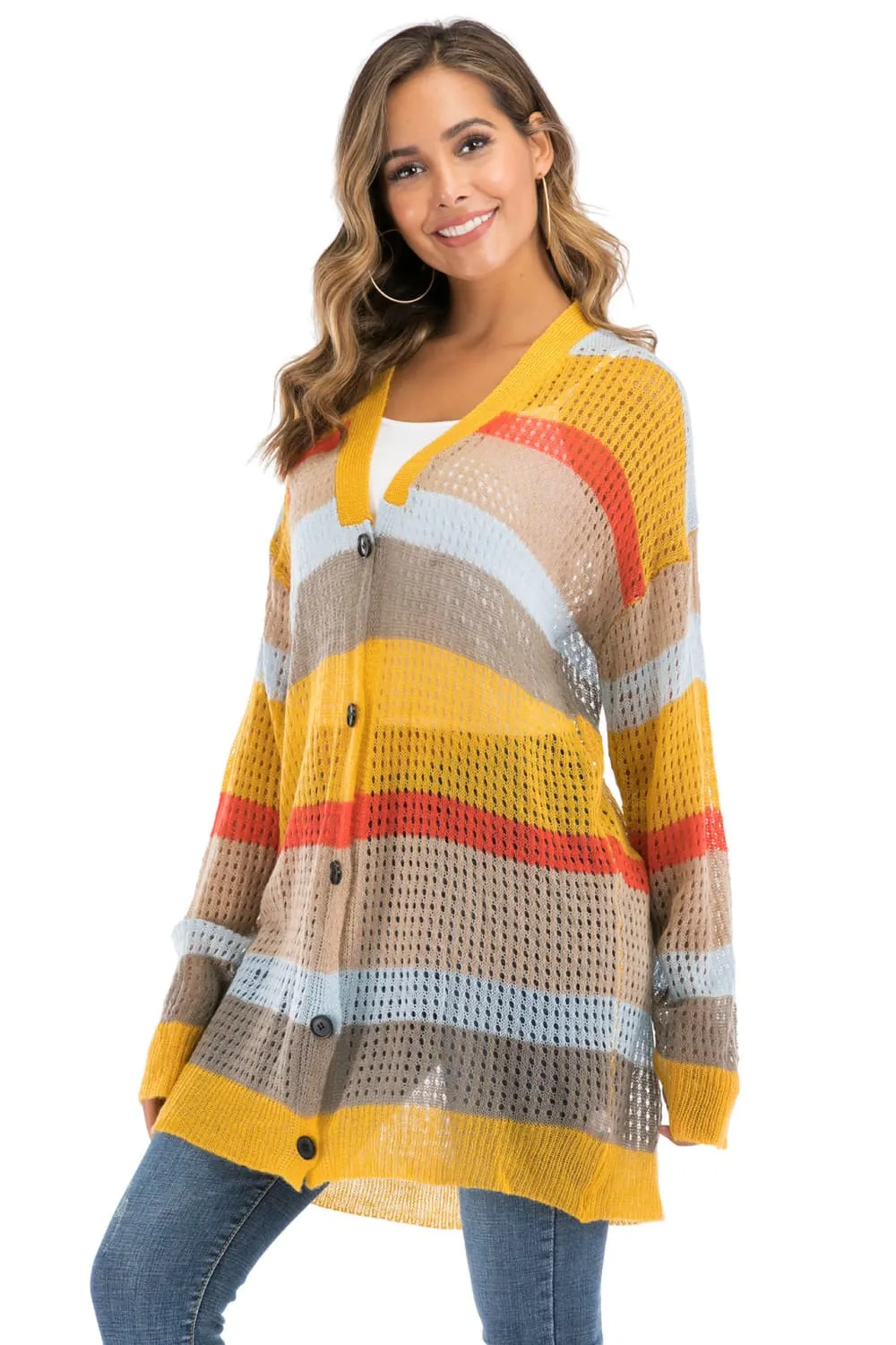 Color Block Openwork Long Sleeve Cardigan sold by Charming Charlie product image thumbnail 4