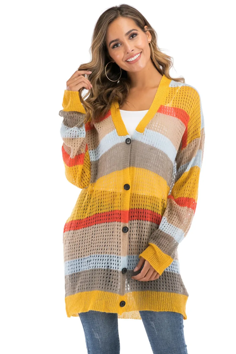 Color Block Openwork Long Sleeve Cardigan sold by Charming Charlie product image thumbnail 3