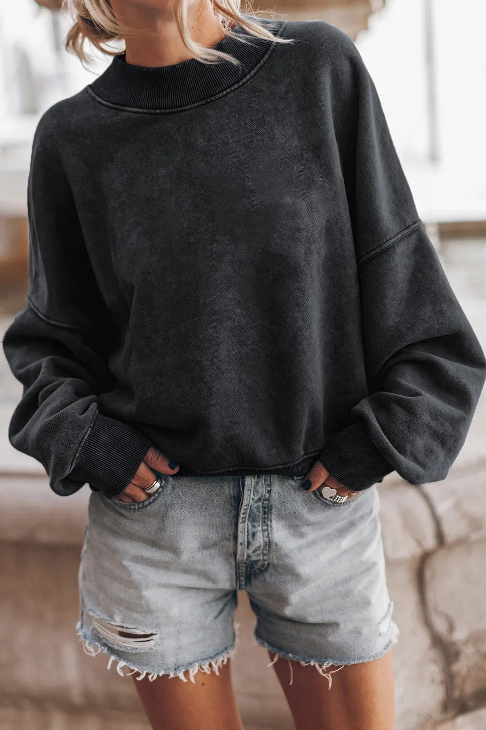 Round Neck Dropped Shoulder Sweatshirt sold by Charming Charlie