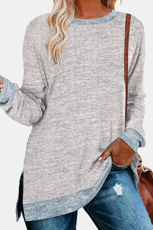 Round Neck Long Sleeve Slit T-Shirt sold by Charming Charlie