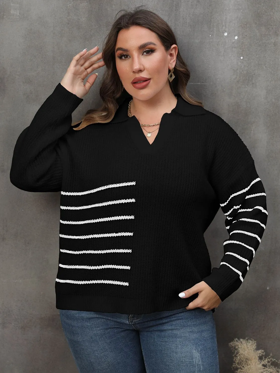 Plus Size Striped V-Neck Sweater sold by Charming Charlie product image thumbnail 5