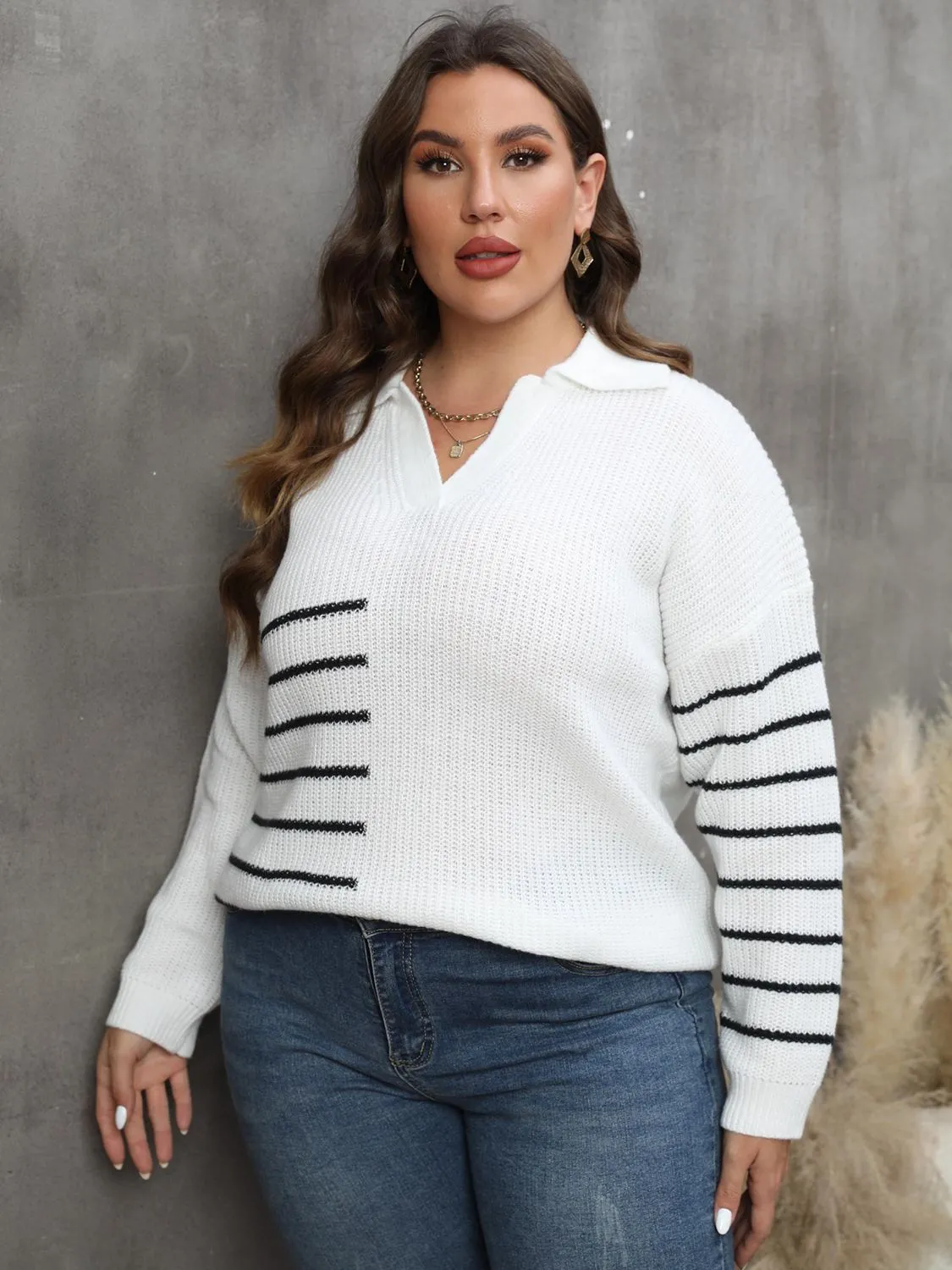 Plus Size Striped V-Neck Sweater sold by Charming Charlie product image thumbnail 3