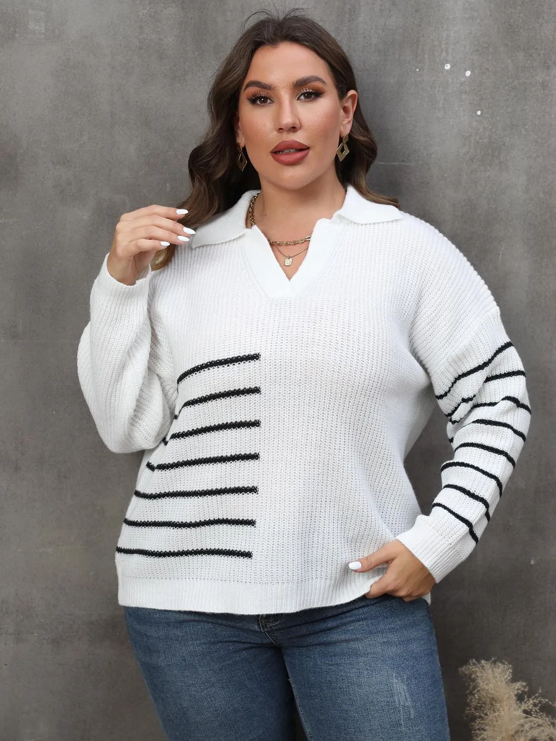 Plus Size Striped V-Neck Sweater sold by Charming Charlie