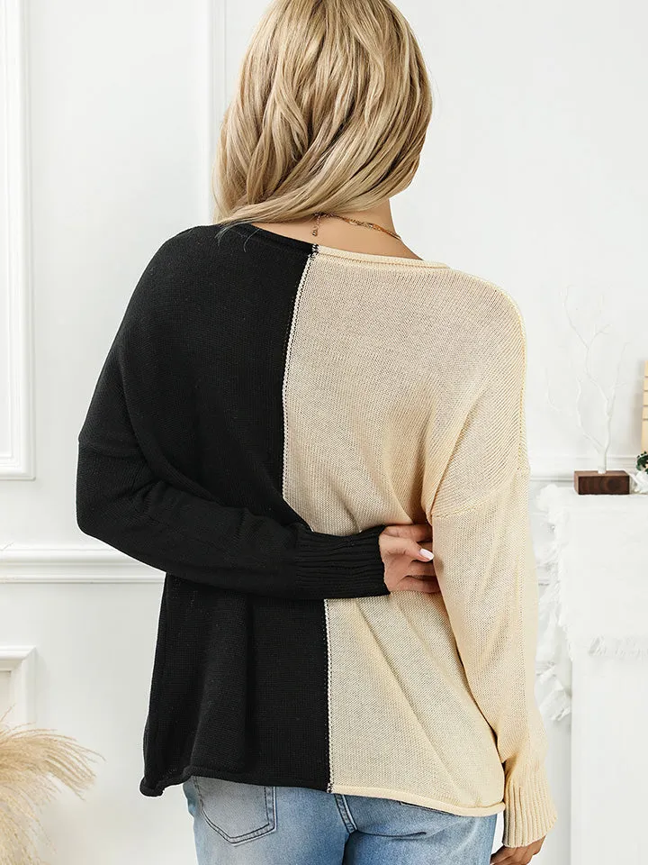 Two-Tone V-Neck Long Sleeve Knit Top sold by Charming Charlie product image thumbnail 2