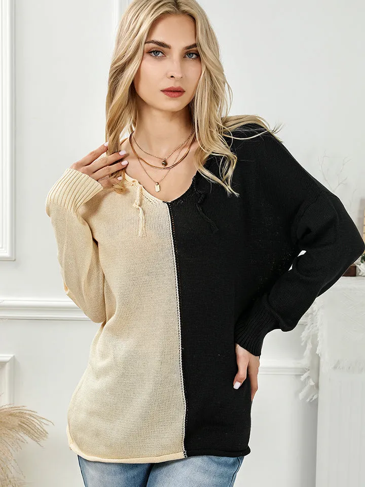 Two-Tone V-Neck Long Sleeve Knit Top sold by Charming Charlie product image thumbnail 3