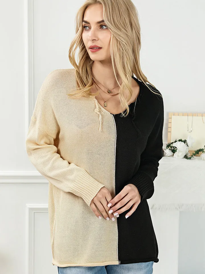 Two-Tone V-Neck Long Sleeve Knit Top sold by Charming Charlie product image thumbnail 4