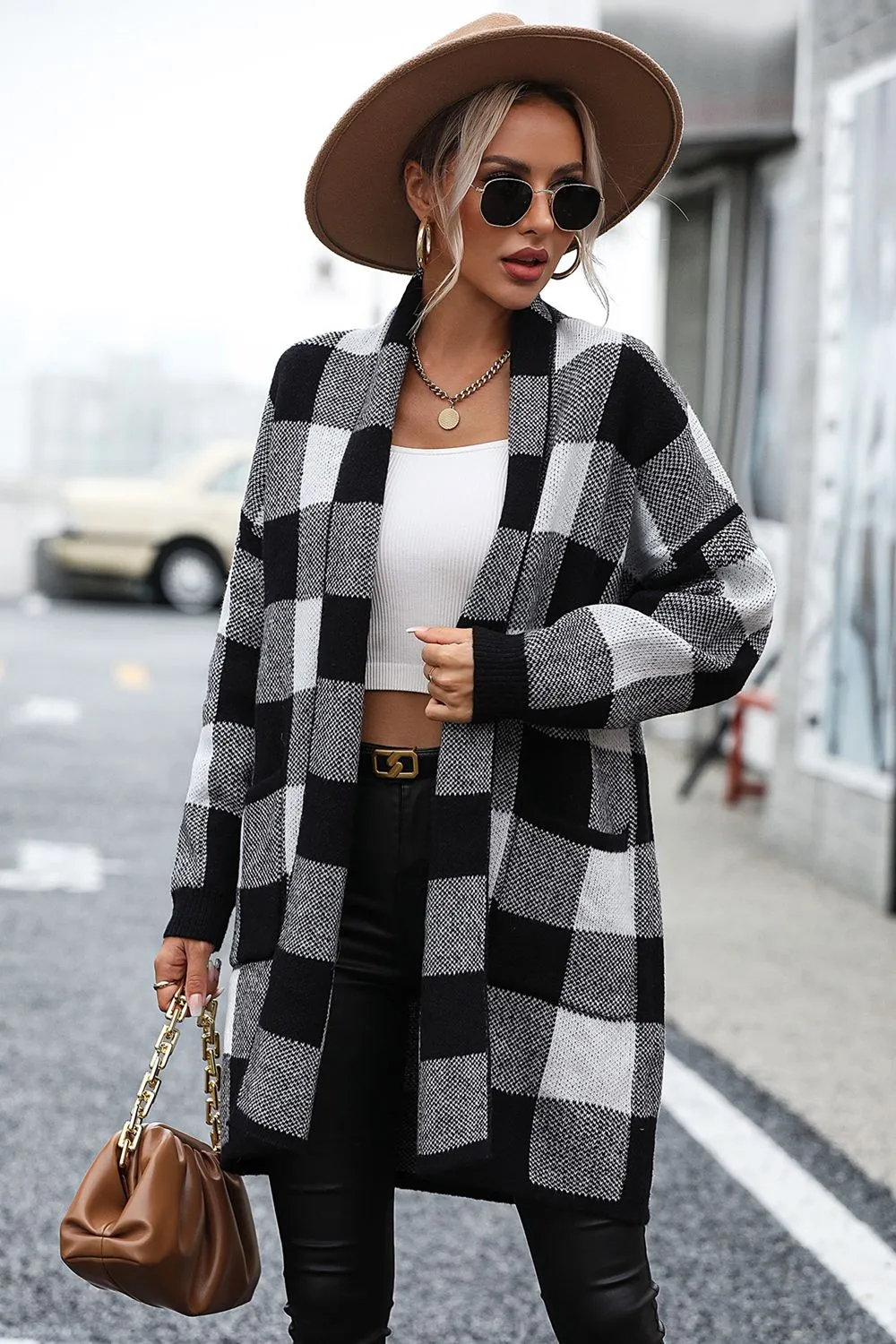 Plaid Dropped Shoulder Cardigan with Pocket sold by Charming Charlie product image thumbnail 4