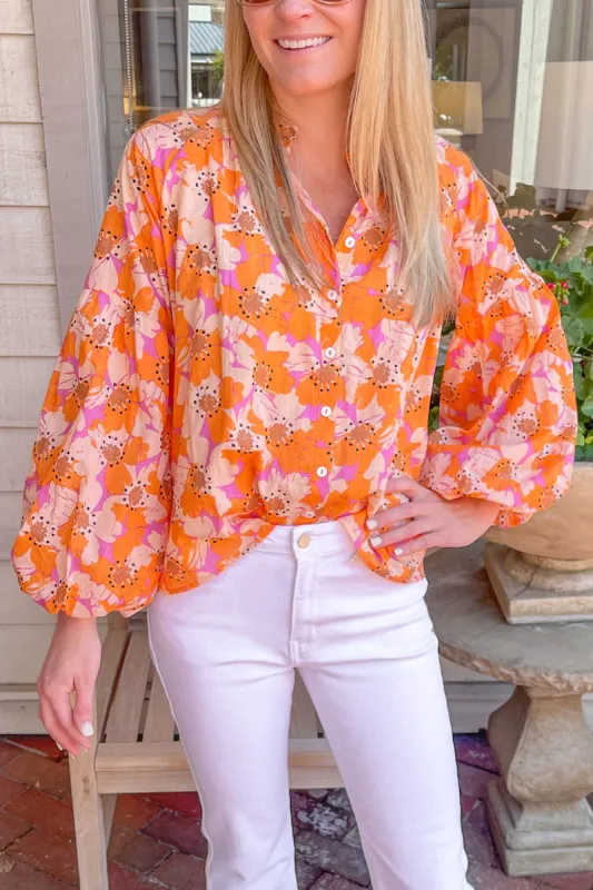 Printed Balloon Sleeve Top sold by Charming Charlie