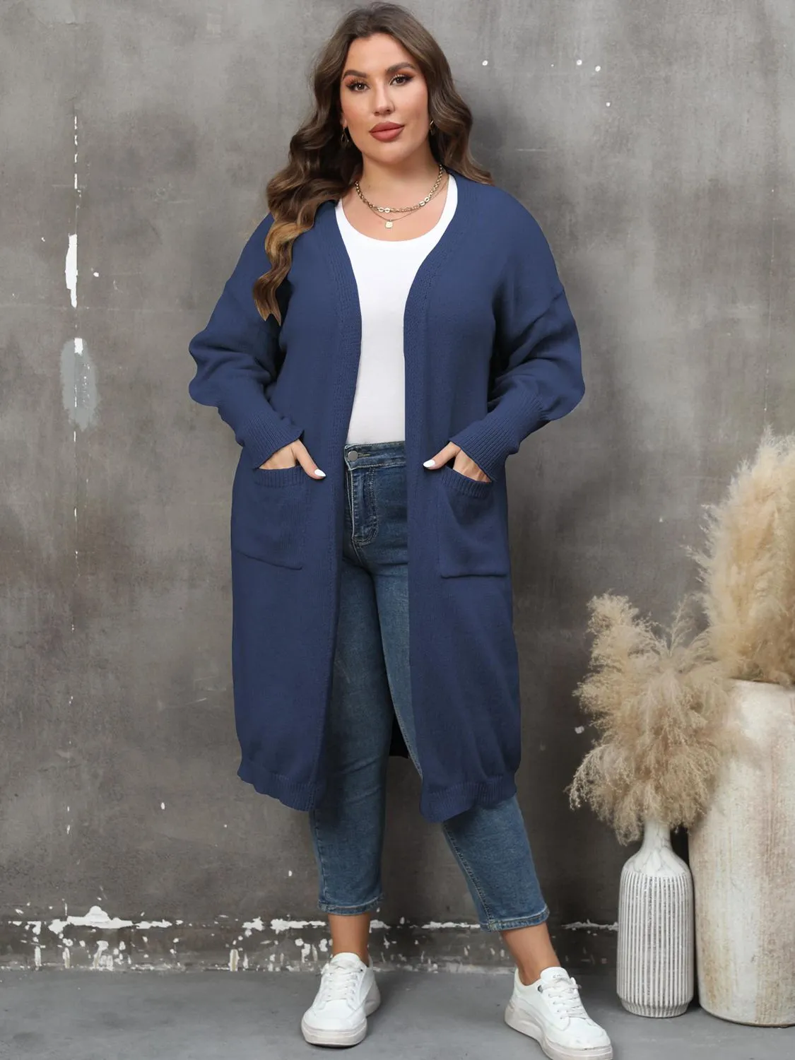 Plus Size Long Sleeve Pocketed Cardigan sold by Charming Charlie