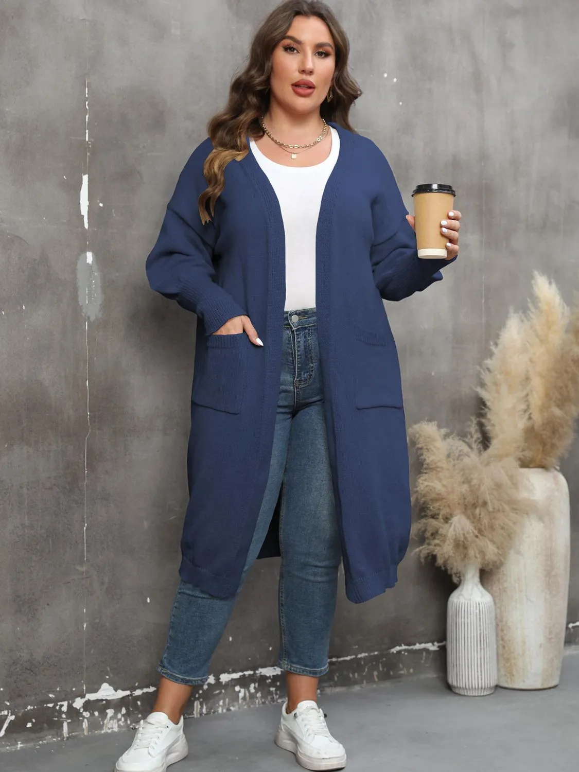Plus Size Long Sleeve Pocketed Cardigan sold by Charming Charlie product image thumbnail 3