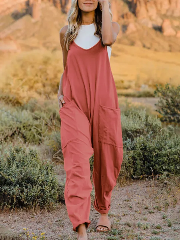 Double Take Full Size Sleeveless V-Neck Pocketed Jumpsuit sold by Charming Charlie