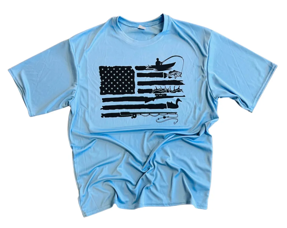 Fishing & Hunting Flag Dri Fit Tee sold by Charming Charlie
