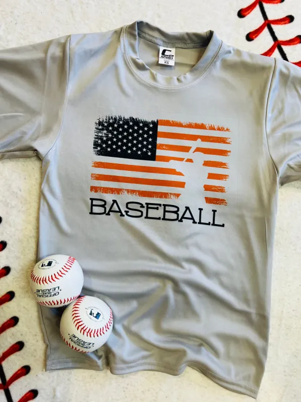Orange & Black Baseball Flag Dri Fit Tee sold by Charming Charlie