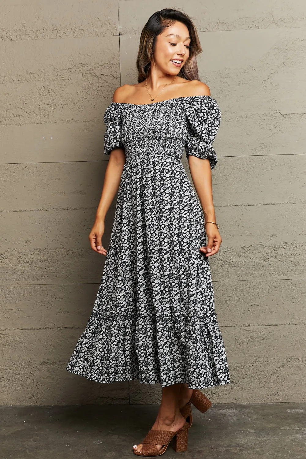Floral Lace-Up Off-Shoulder Midi Dress sold by Charming Charlie product image thumbnail 3