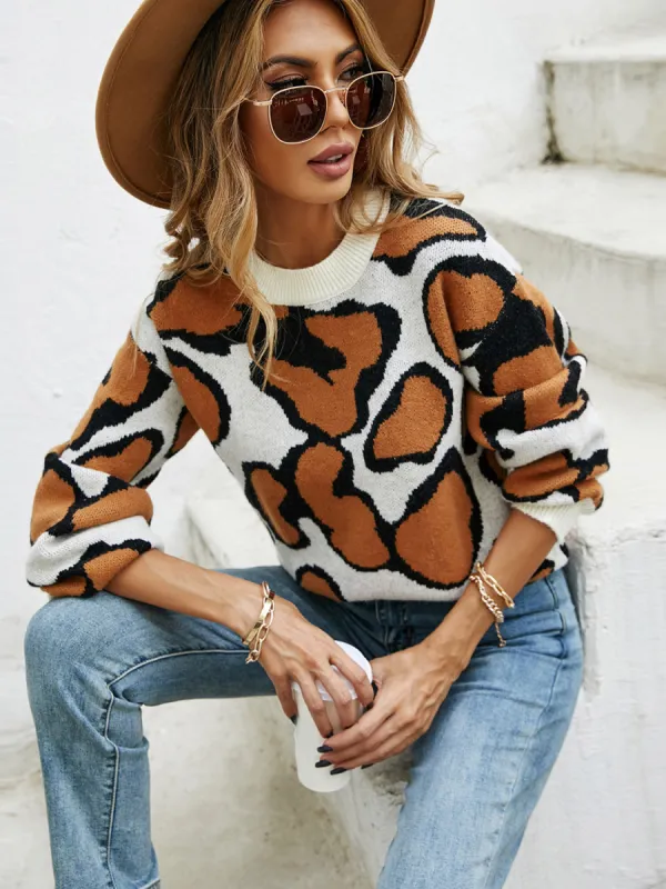 Printed Round Neck Long Sleeve Sweater sold by Charming Charlie
