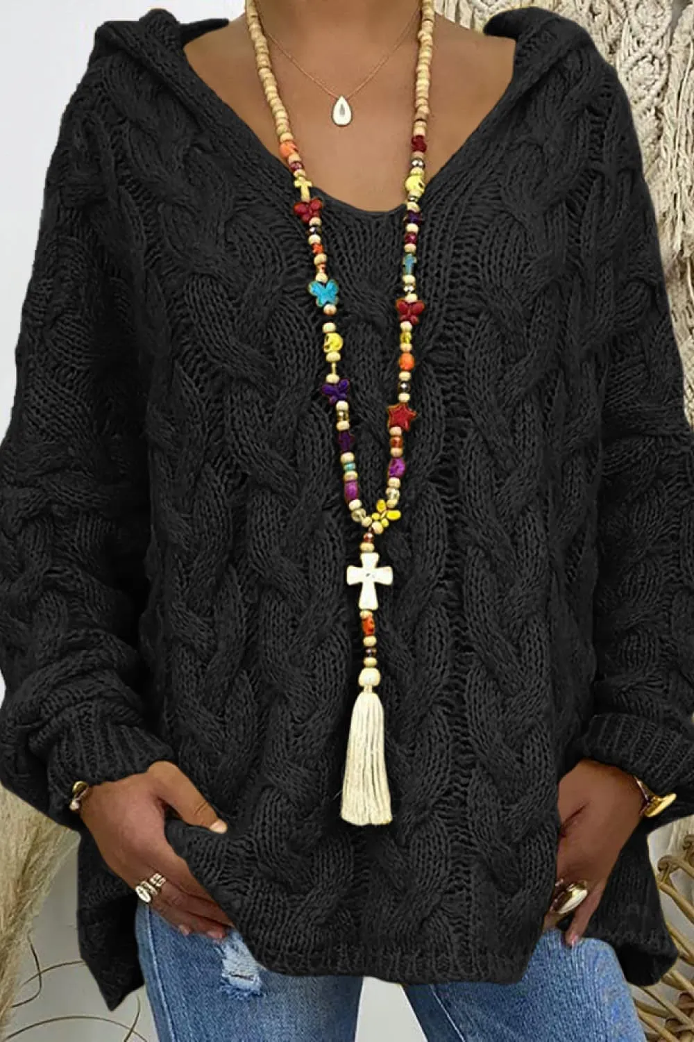 Cable-Knit Hooded Sweater sold by Charming Charlie product image thumbnail 5