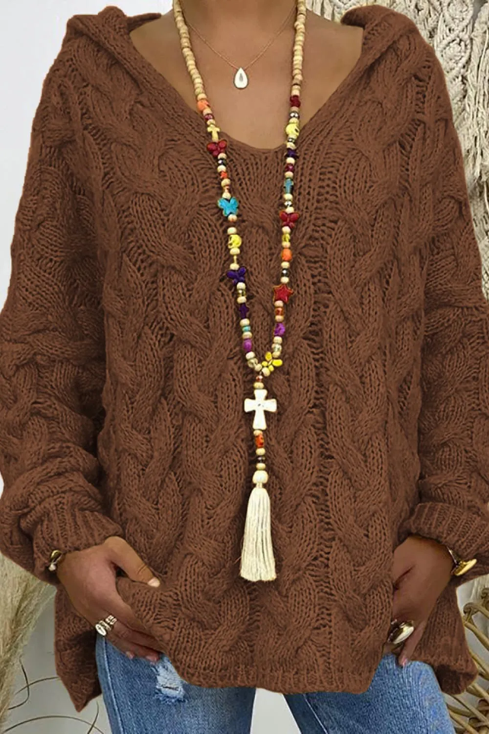 Cable-Knit Hooded Sweater sold by Charming Charlie product image thumbnail 3