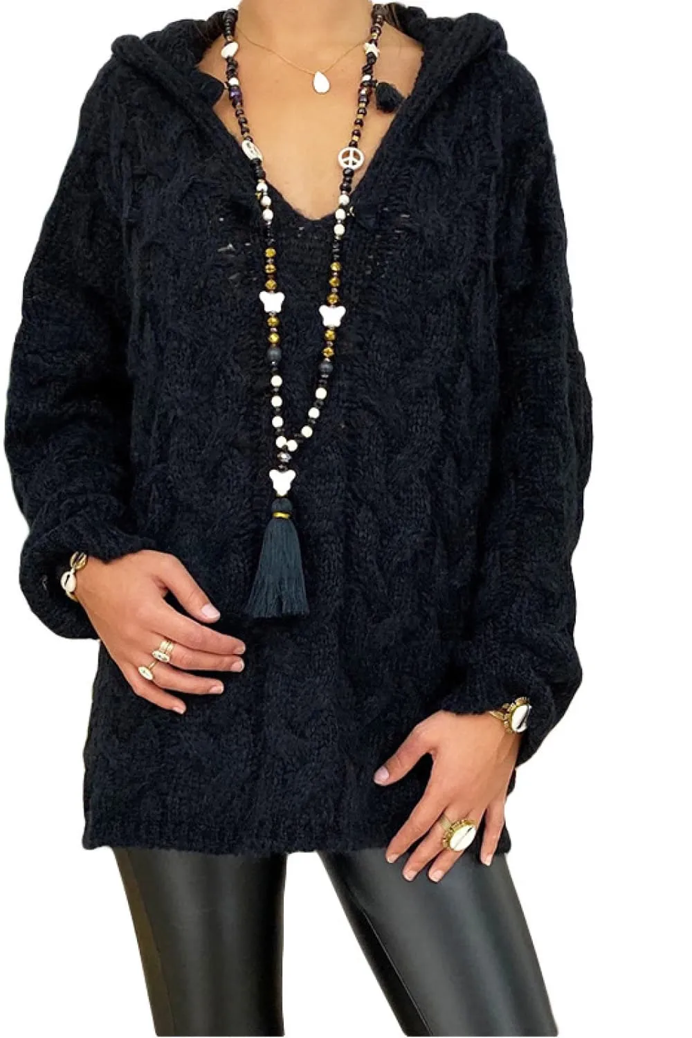 Cable-Knit Hooded Sweater sold by Charming Charlie product image thumbnail 4