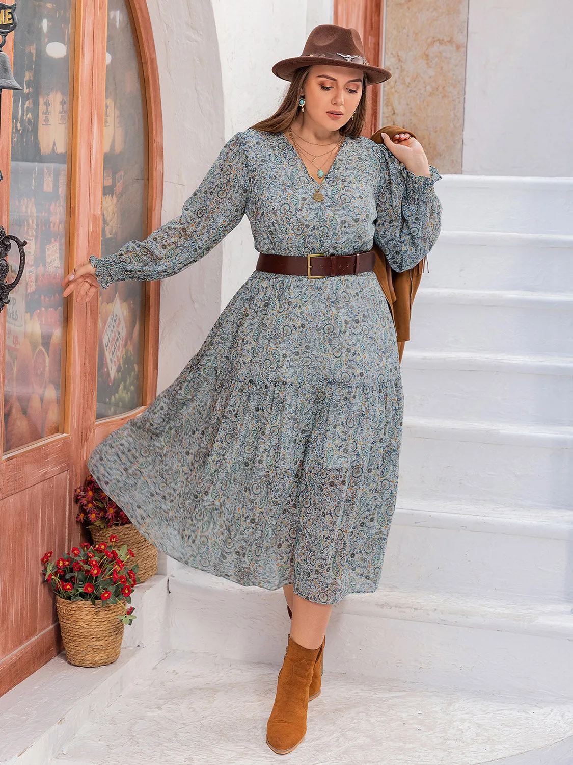 Plus Size V-Neck Long Sleeve Midi Dress sold by Charming Charlie