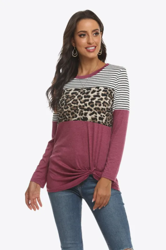 Mixed Print Gathered Detail Long Sleeve Top sold by Charming Charlie