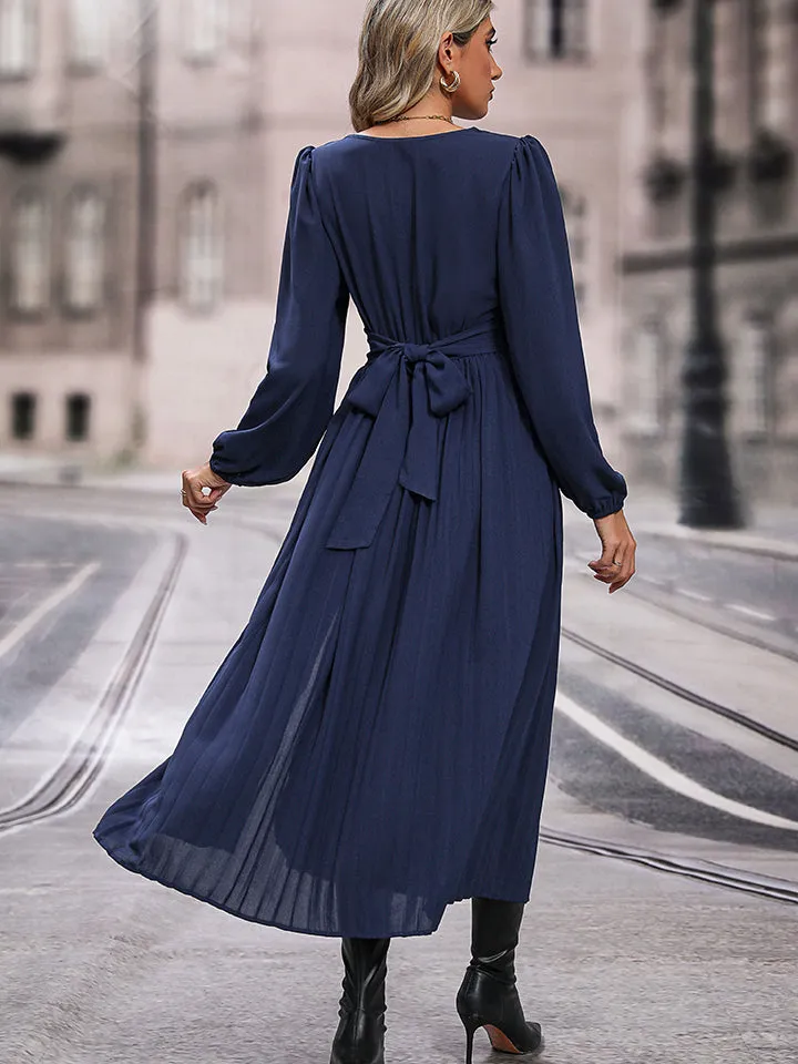 V-Neck Long Sleeve Pleated Slit Dress sold by Charming Charlie product image thumbnail 2
