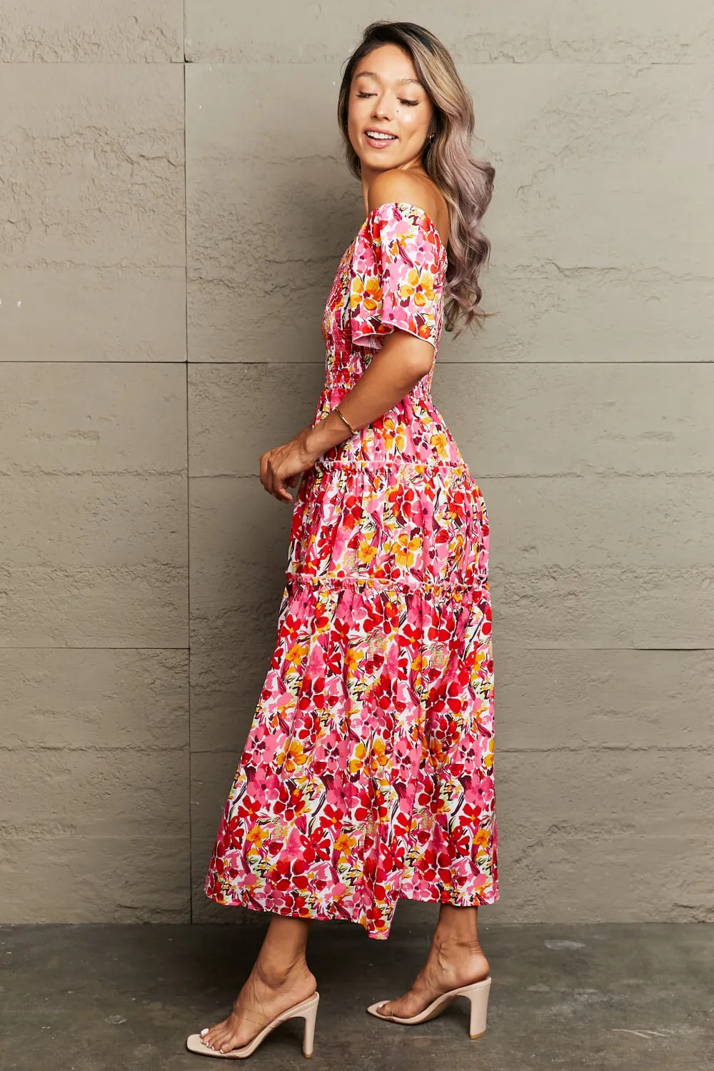 Floral Off-Shoulder Frill Trim Maxi Dress sold by Charming Charlie product image thumbnail 5