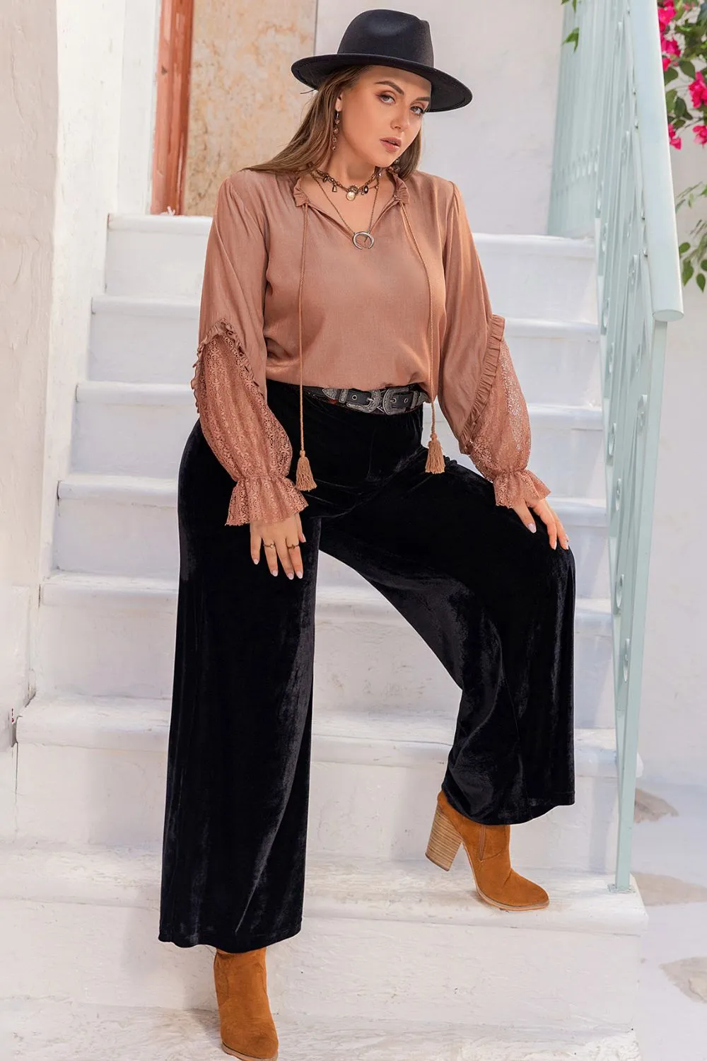 Plus Size Tie Neck Flounce Sleeve Blouse sold by Charming Charlie product image thumbnail 5