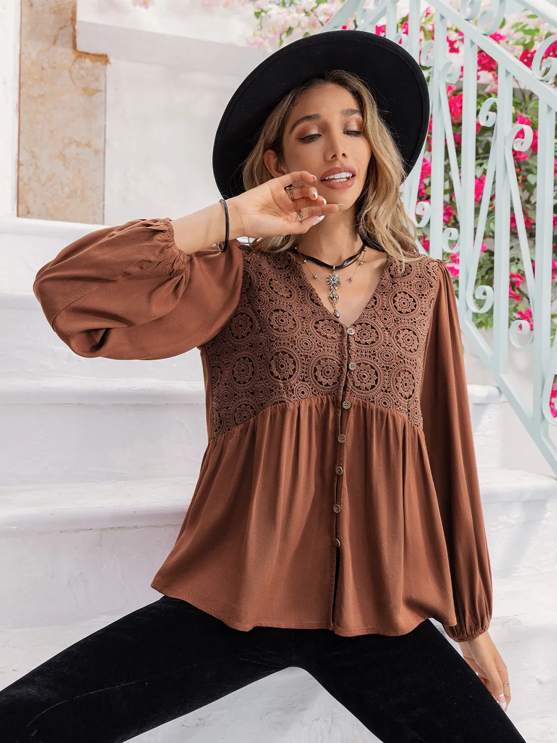 Printed V-Neck Long Sleeve Blouse sold by Charming Charlie product image thumbnail 3