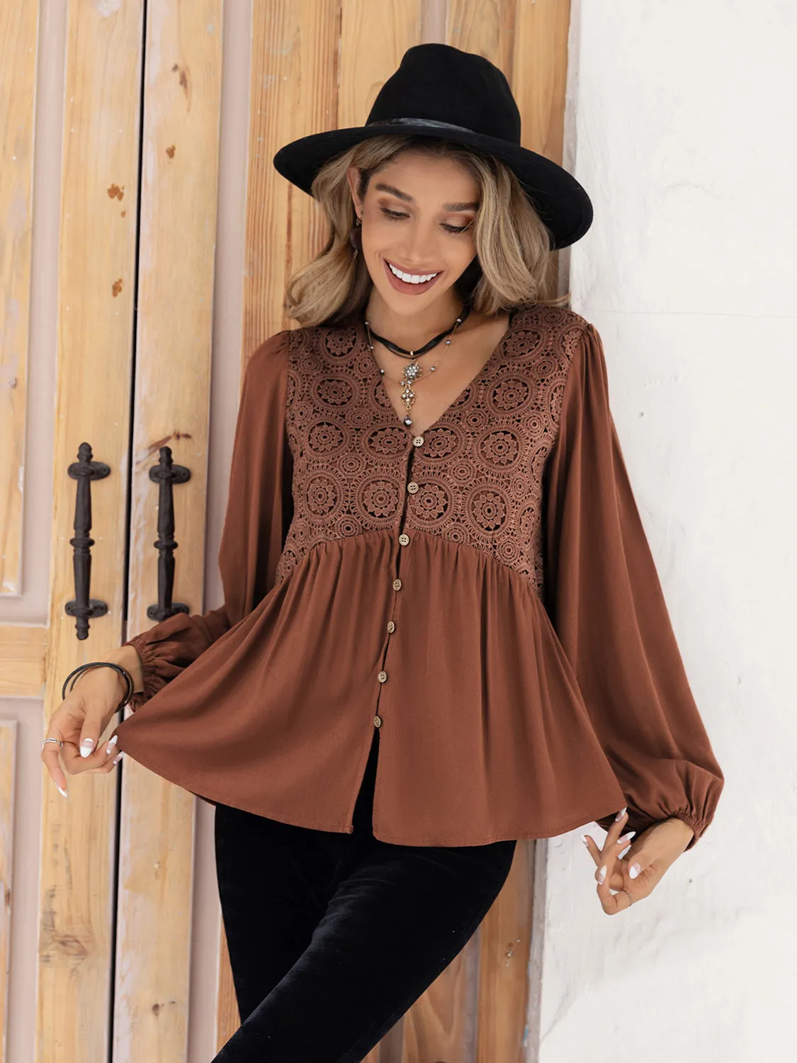 Printed V-Neck Long Sleeve Blouse sold by Charming Charlie product image thumbnail 4
