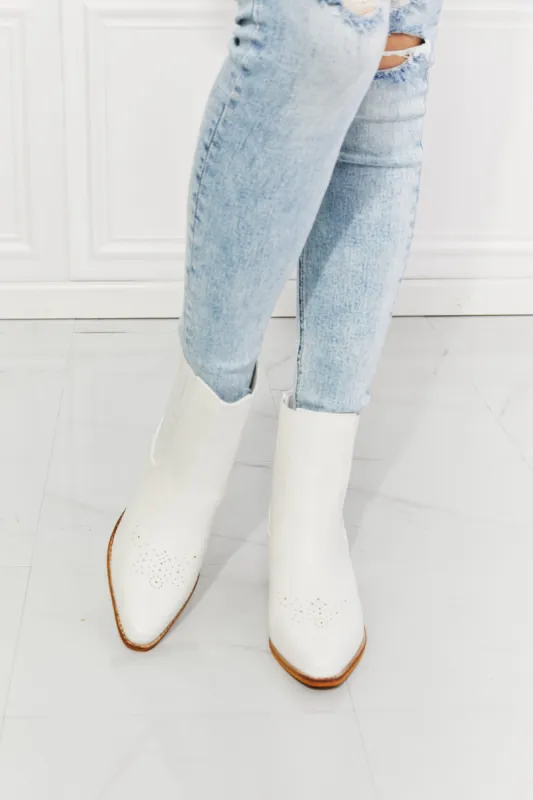 MMShoes Love the Journey Stacked Heel Chelsea Boot in White sold by Charming Charlie
