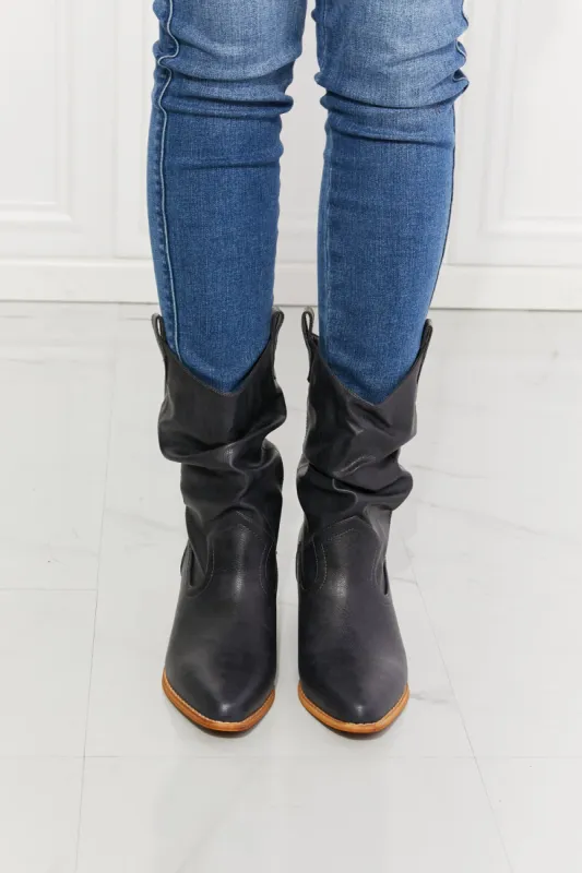 MMShoes Better in Texas Scrunch Cowboy Boots in Navy sold by Charming Charlie