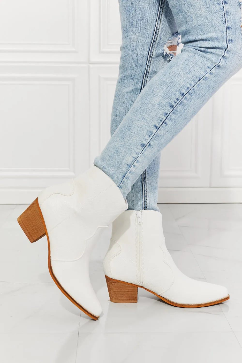 MMShoes Watertower Town Faux Leather Western Ankle Boots in White sold by Charming Charlie