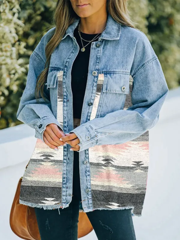 Collared Neck Dropped Shoulder Denim Jacket sold by Charming Charlie