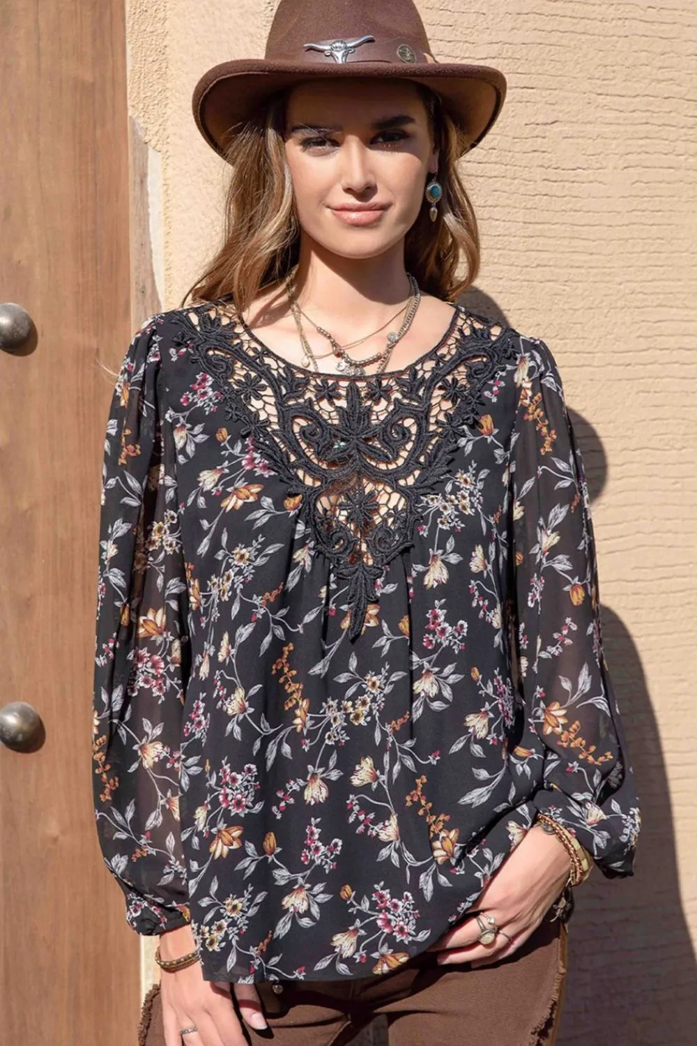 Printed Round Neck Long Sleeve Blouse sold by Charming Charlie product image thumbnail 2