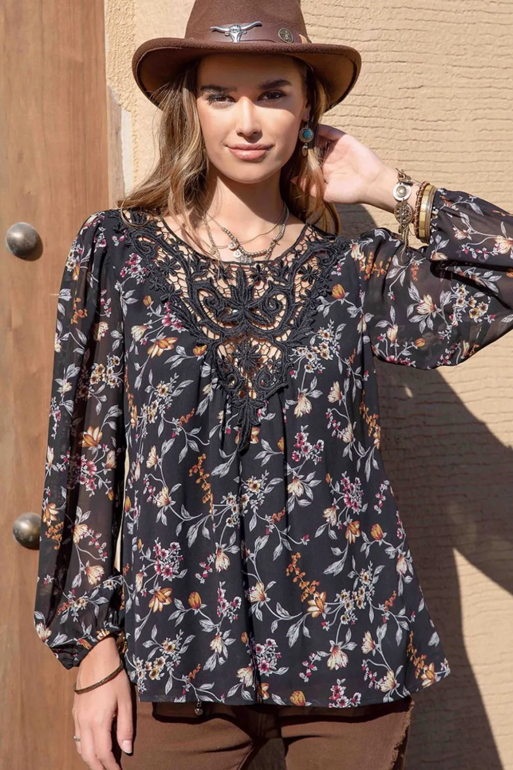 Printed Round Neck Long Sleeve Blouse sold by Charming Charlie product image thumbnail 4