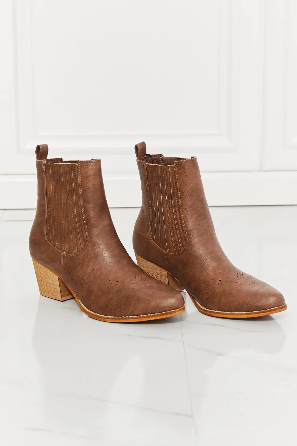 MMShoes Love the Journey Stacked Heel Chelsea Boot in Chestnut sold by Charming Charlie product image thumbnail 5