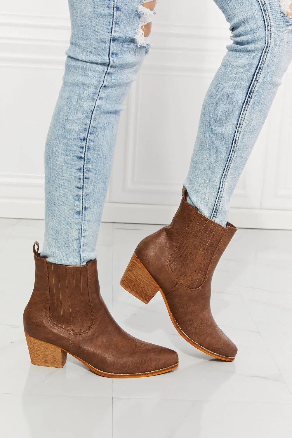 MMShoes Love the Journey Stacked Heel Chelsea Boot in Chestnut sold by Charming Charlie product image thumbnail 2