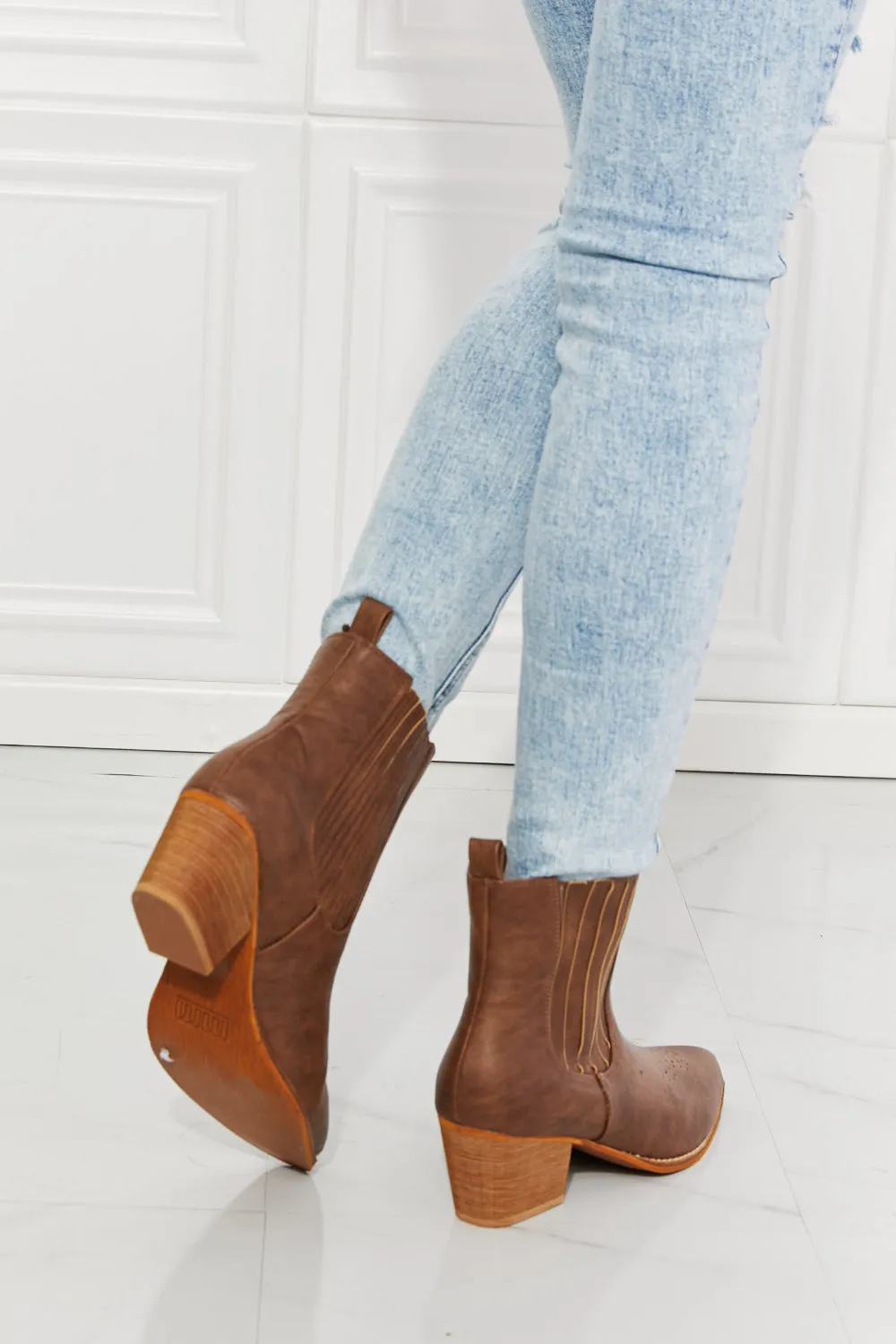 MMShoes Love the Journey Stacked Heel Chelsea Boot in Chestnut sold by Charming Charlie product image thumbnail 3