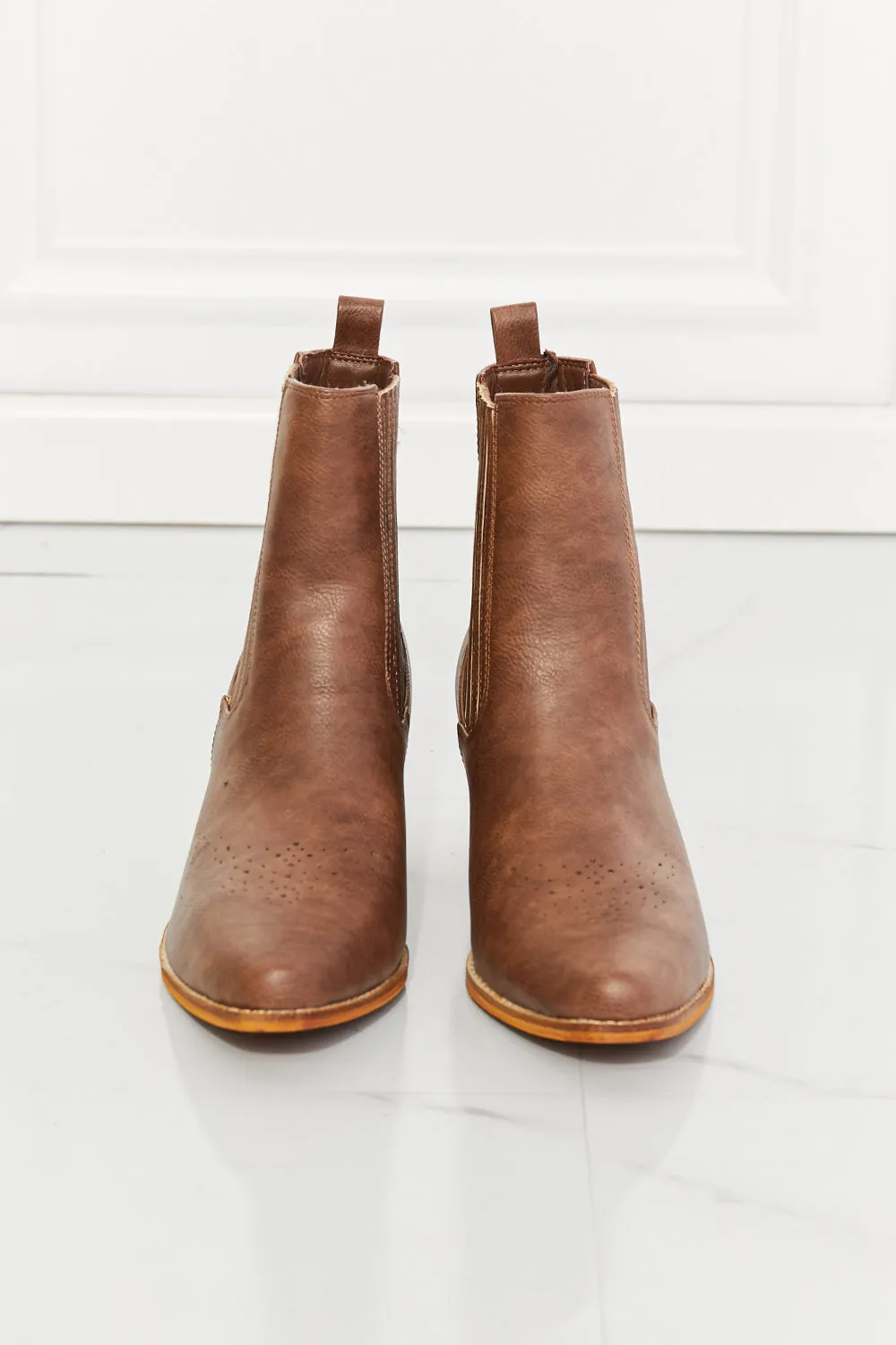 MMShoes Love the Journey Stacked Heel Chelsea Boot in Chestnut sold by Charming Charlie product image thumbnail 4