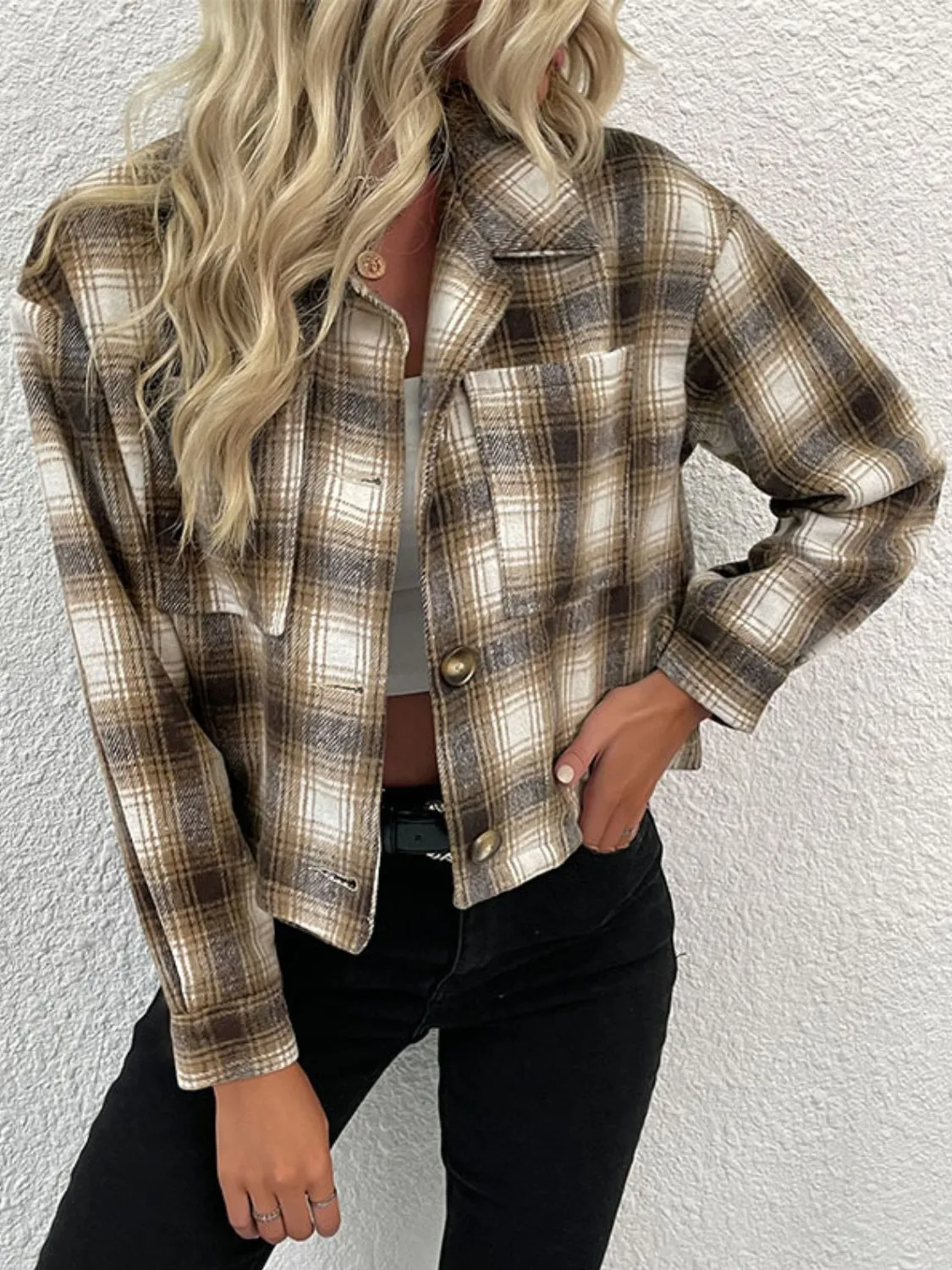 Plaid Button-Up Dropped Shoulder Shacket sold by Charming Charlie product image thumbnail 3