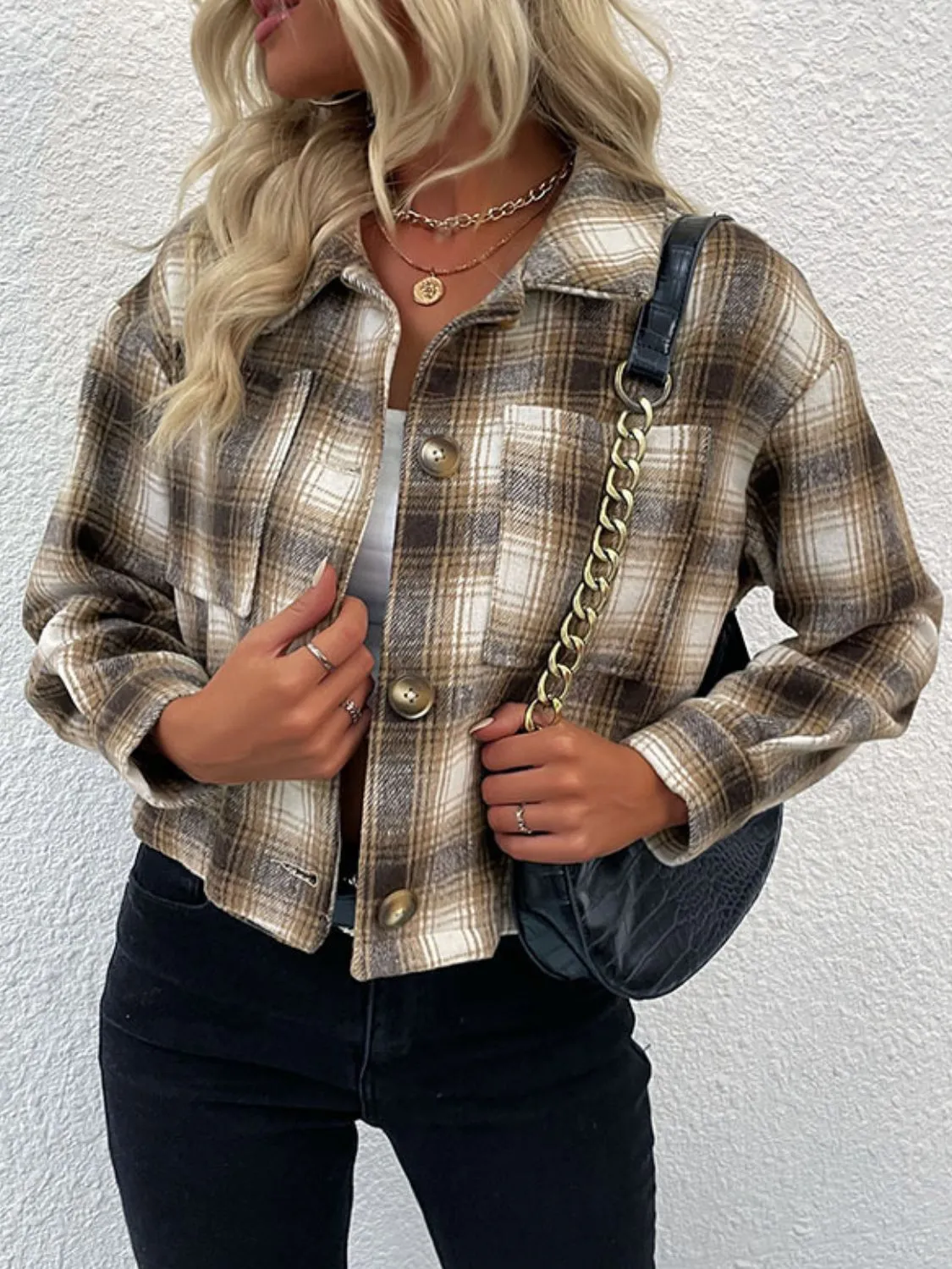 Plaid Button-Up Dropped Shoulder Shacket sold by Charming Charlie product image thumbnail 4
