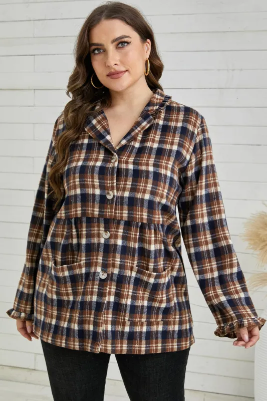 Plus Size Plaid Buttoned Collared Shacket sold by Charming Charlie