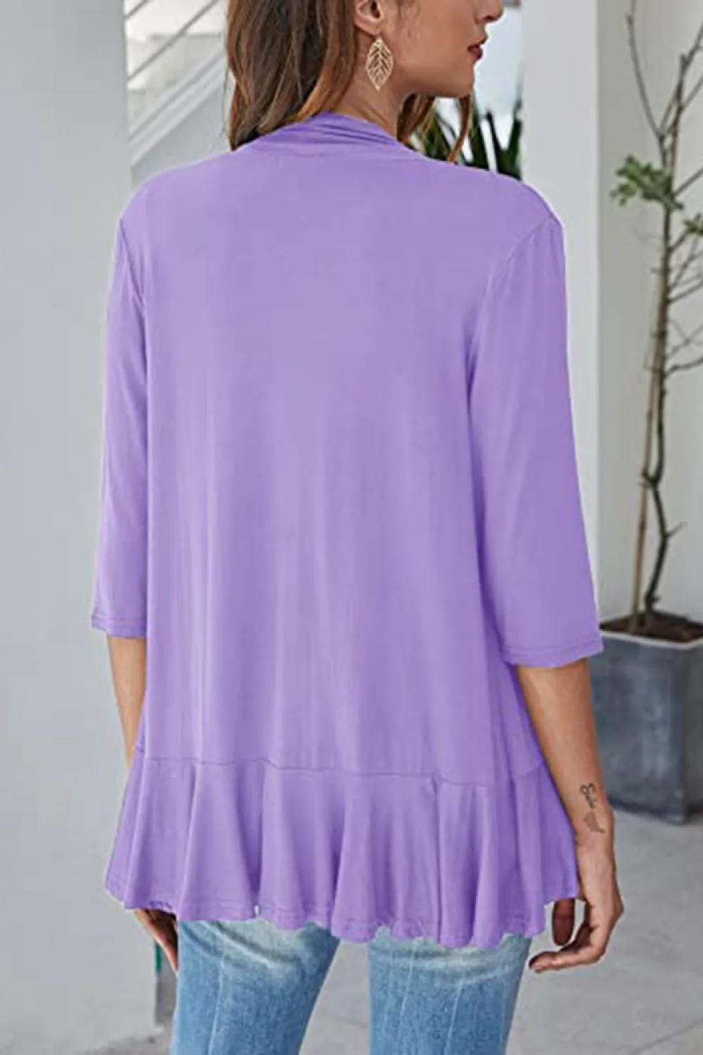 Open Front Ruffle Trim Cardigan sold by Charming Charlie product image thumbnail 2