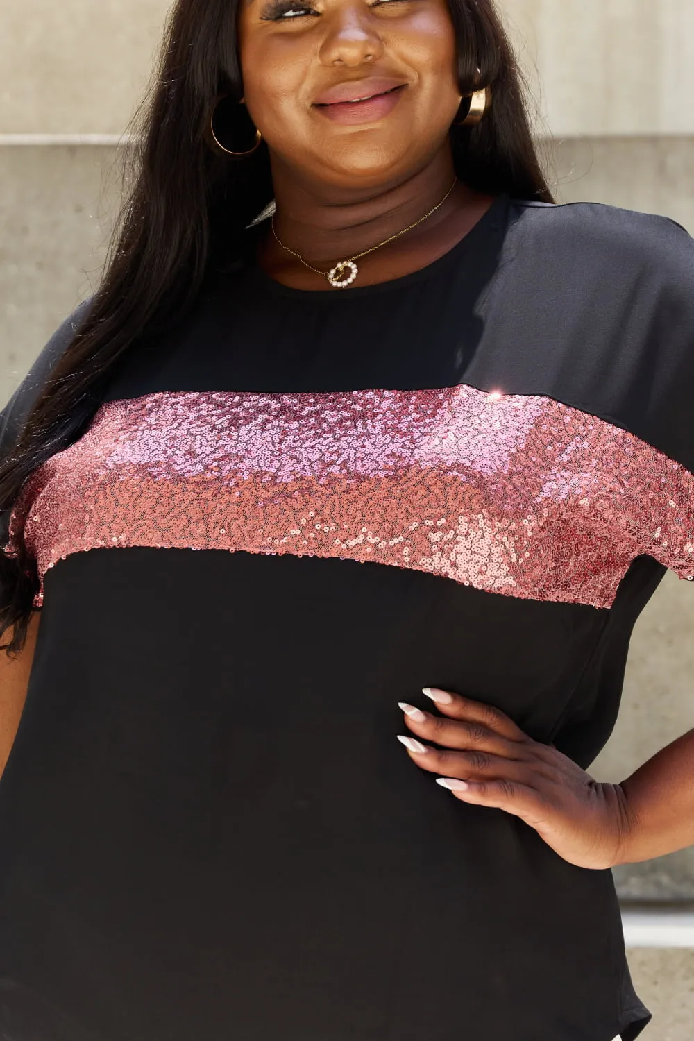 Sew In Love Shine Bright Full Size Center Mesh Sequin Top in Black/Mauve sold by Charming Charlie product image thumbnail 5