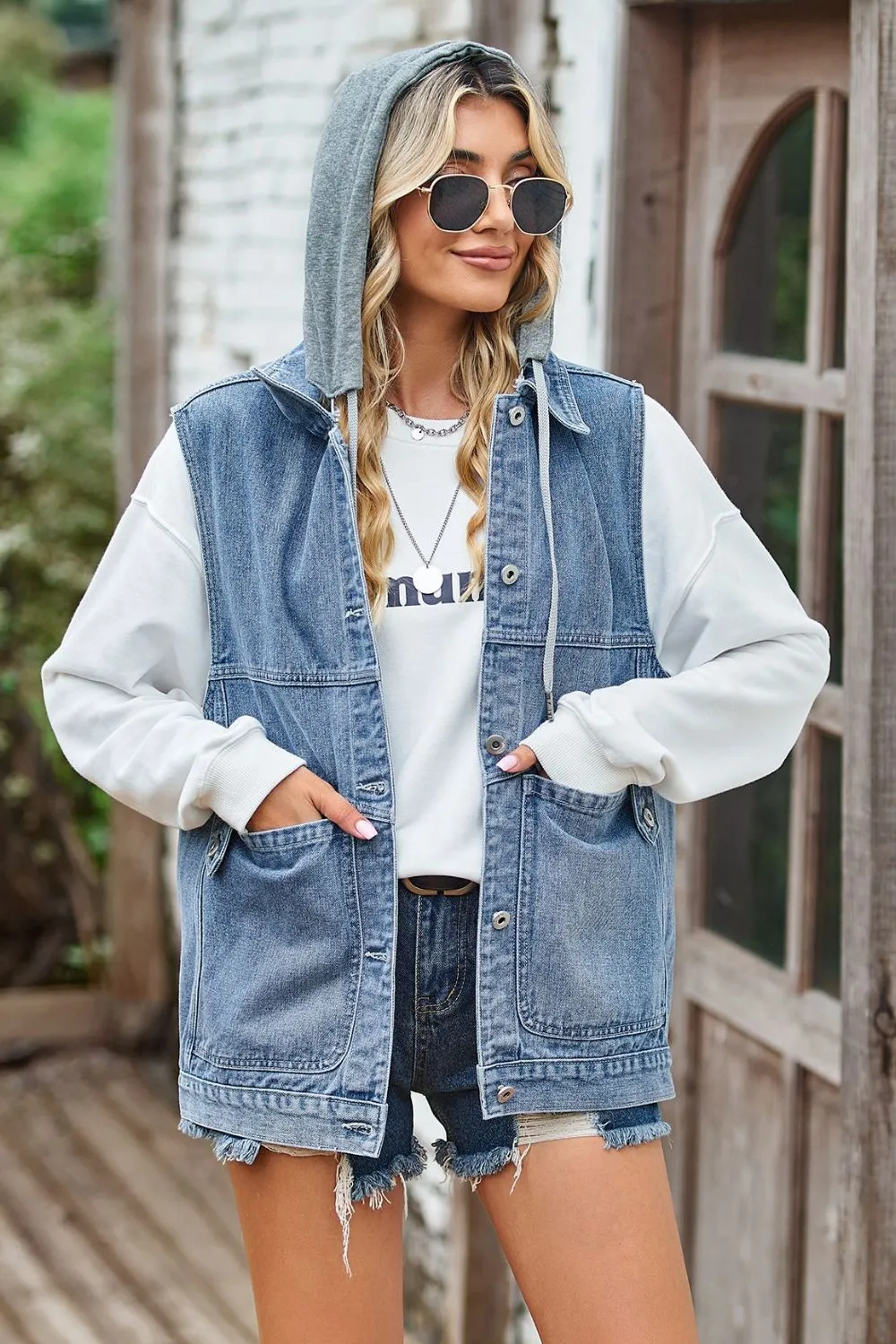 Sleeveless Denim Top with A Detachable Hood sold by Charming Charlie